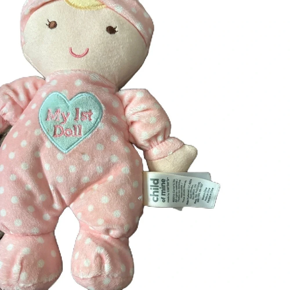 Carters Child of Mine My 1st Doll Rattle Crinkle Pink Polka Dots Blonde Hair